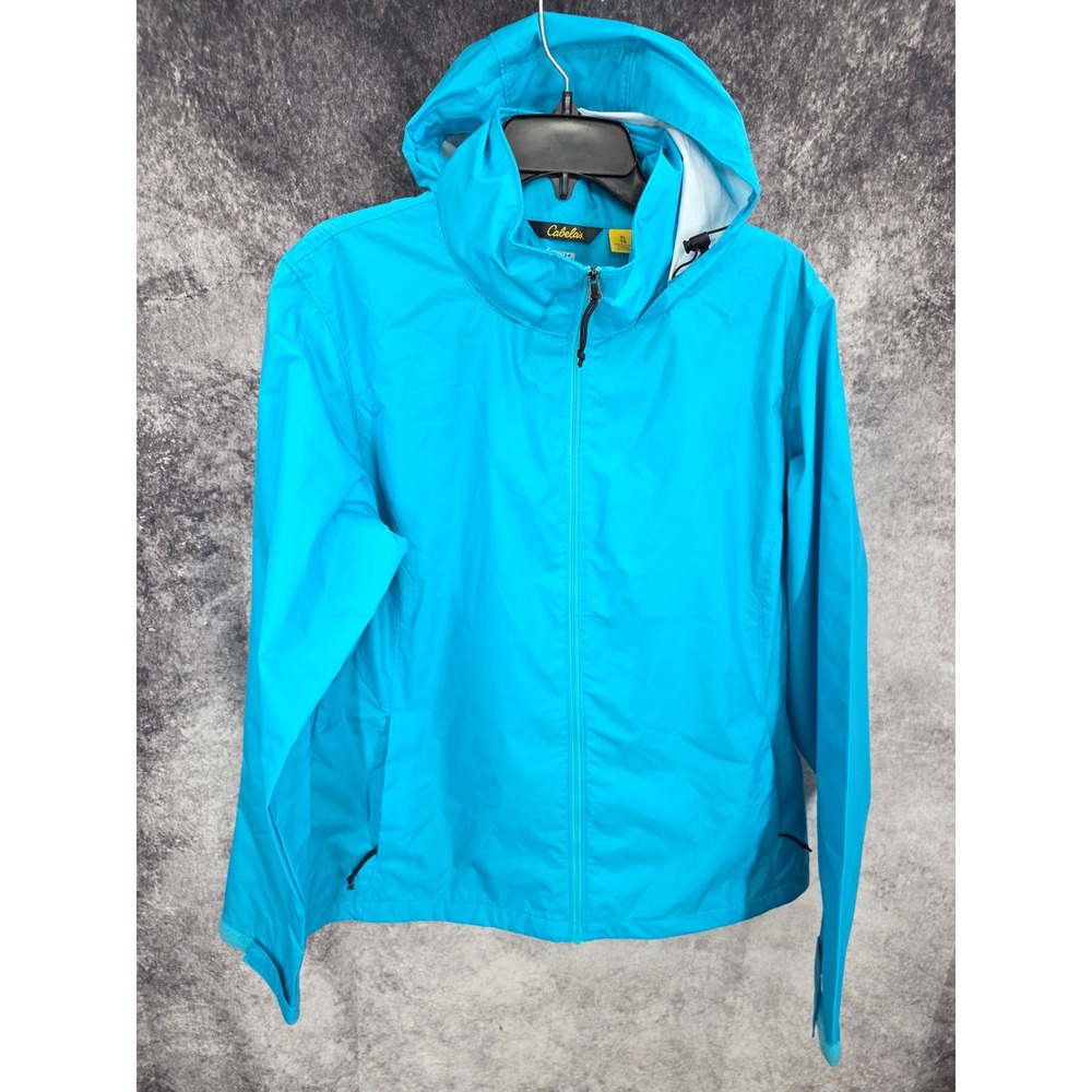 Cabelas 4Most Repel Rain Jacket Mens XL Blue Hooded Full Zip Waterproof Outdoor